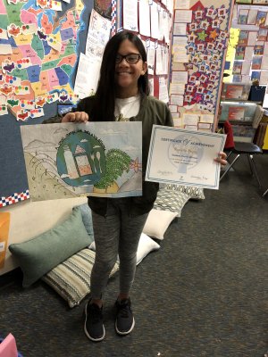 Raziell Reyes with her winning IUSD Earth Month poster