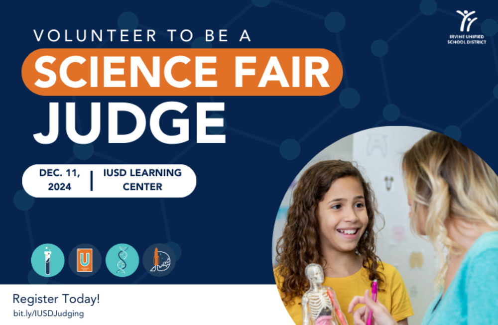 Science Fair judging information and photo of student with judge