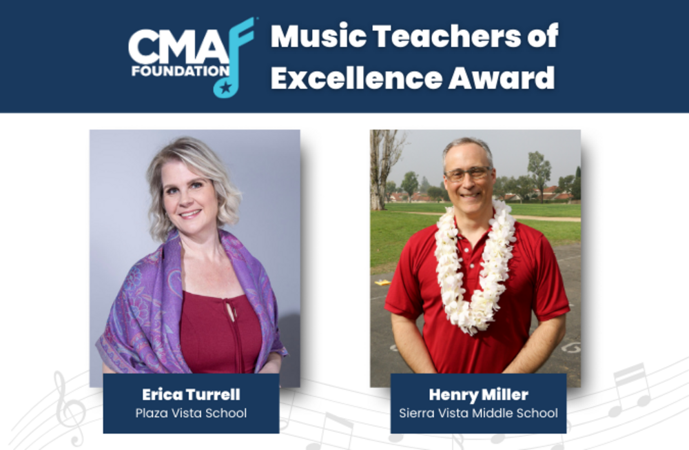CMA Foundation presents the Music Teachers of Excellence Award to Erica Turrell and Henry Miller.