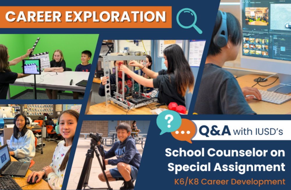 Collage of students engaged in career exploration activities: filmmaking, robotics, and videography.