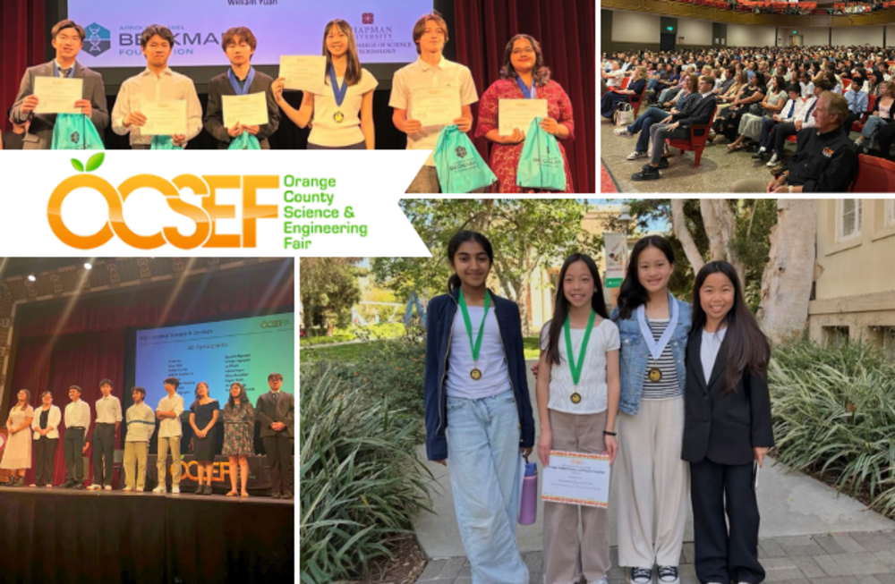 Students proudly display certificates and medals at the OCSEF awards ceremony.