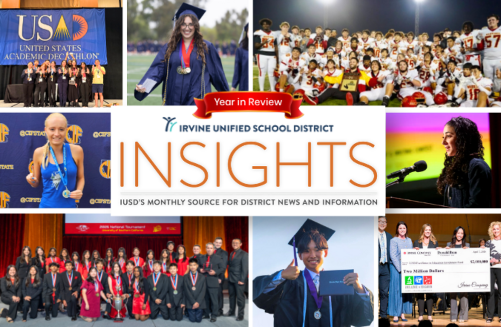 A collage of images showcasing achievements in academics, sports, and graduations from Irvine Unified School District.