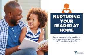 A father and daughter share a book, smiling at each other.