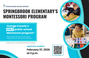 Springbrook Elementary’s Montessori Program information with photos of students doing class work