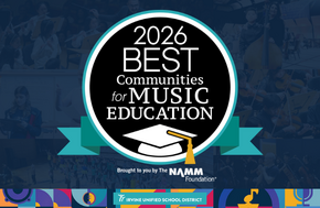 Award graphic for '2026 BEST Communities for MUSIC EDUCATION', brought to you by The NAMM Foundation.