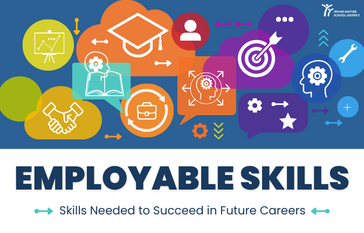 Graphic promoting Employable Skills with colorful icons and text.