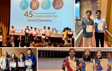 Students receive awards at the 45th Annual Irvine Unified School District Science Fair Awards Ceremony.