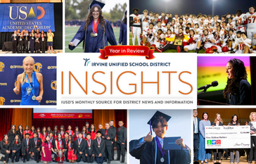 A collage of images showcasing achievements in academics, sports, and graduations from Irvine Unified School District.