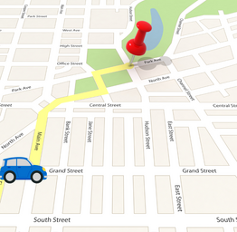 map with a car follow directions to a pin