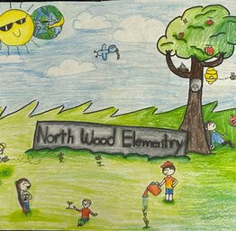 Poster with trees and Northwood ES students images
