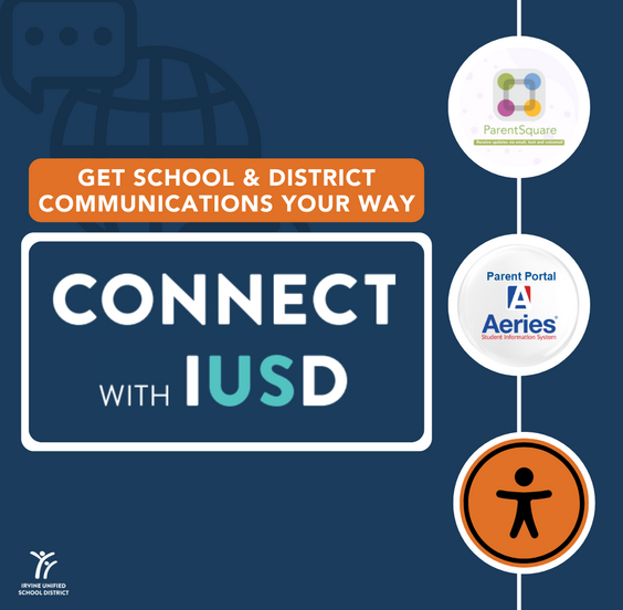 Graphic promoting school communication with the text 'Connect with IUSD'.