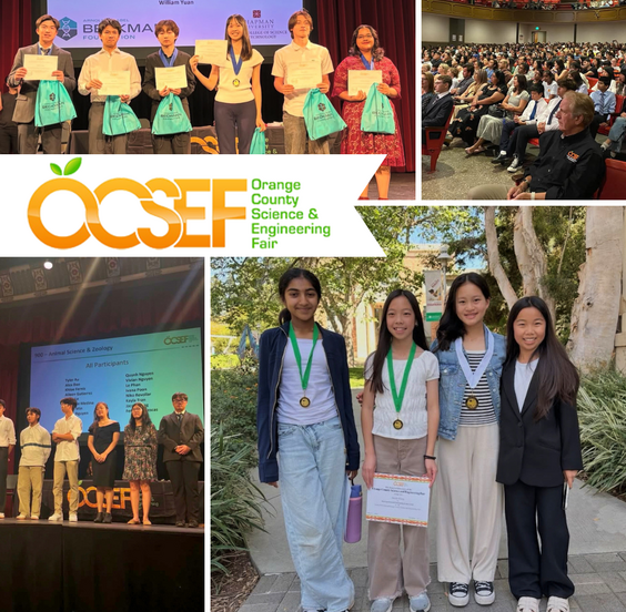 Students proudly display certificates and medals at the OCSEF awards ceremony.