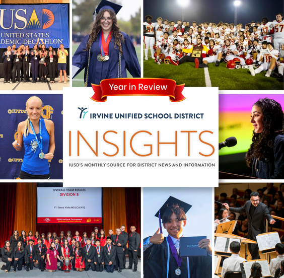 A collage of images showcasing achievements in academics, sports, and graduations from Irvine Unified School District.
