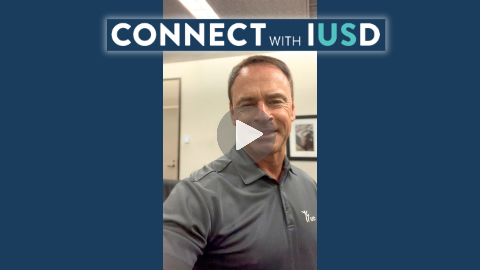 Terry Walker with English "Connect with IUSD" logo overlayed