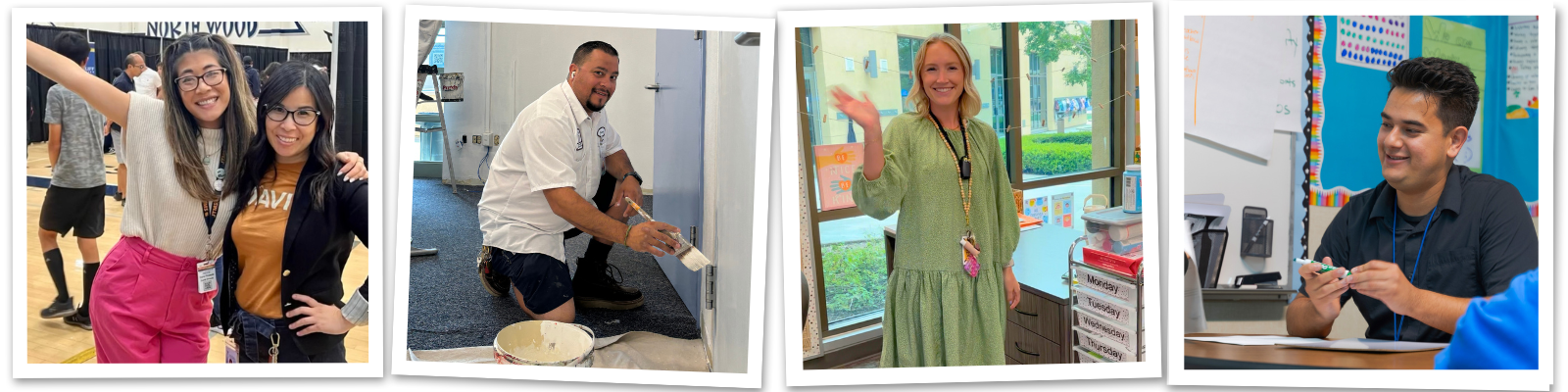 Photo collage of staff smiling and at work