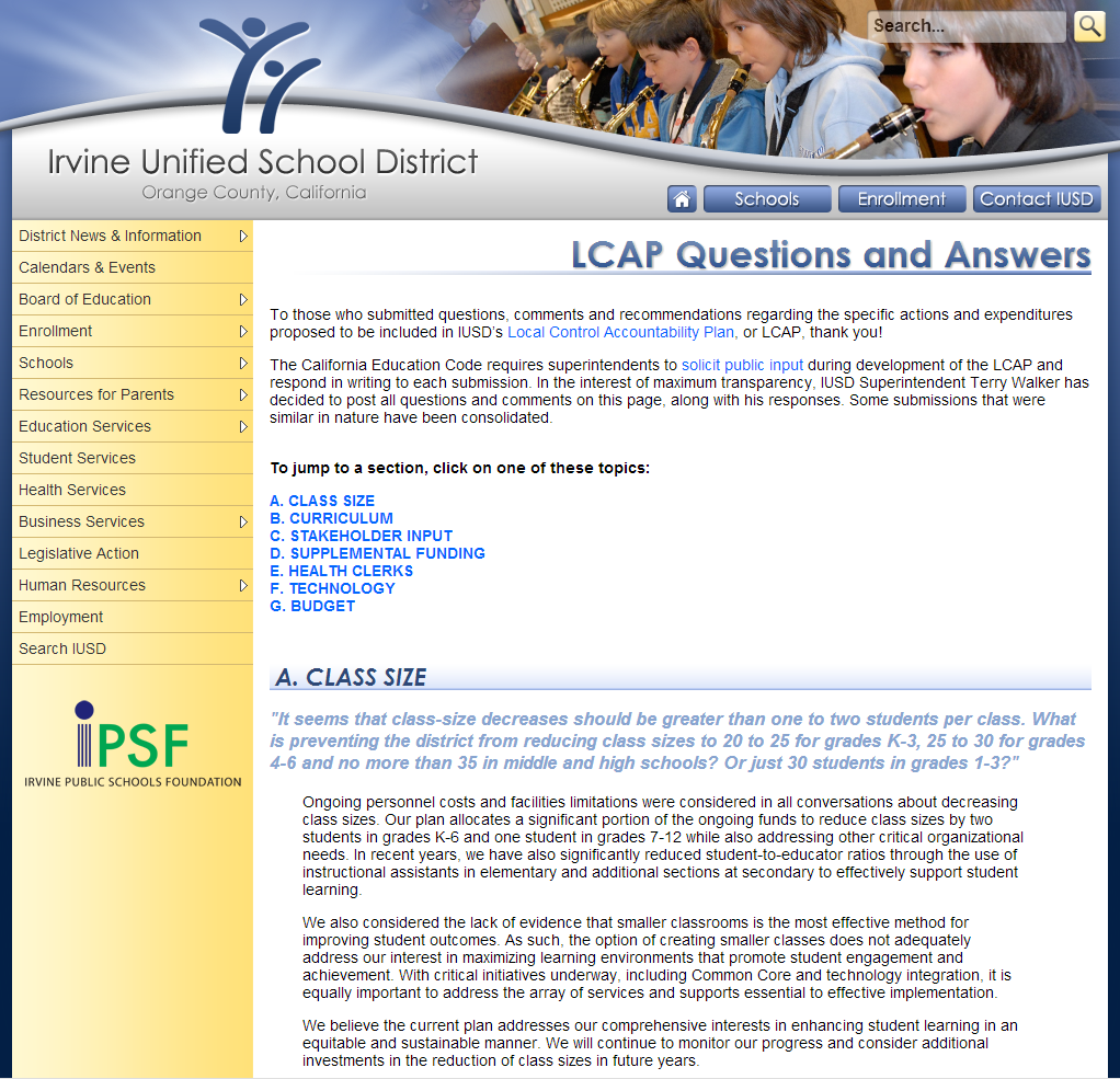 LCAP Questions and Answers webpage