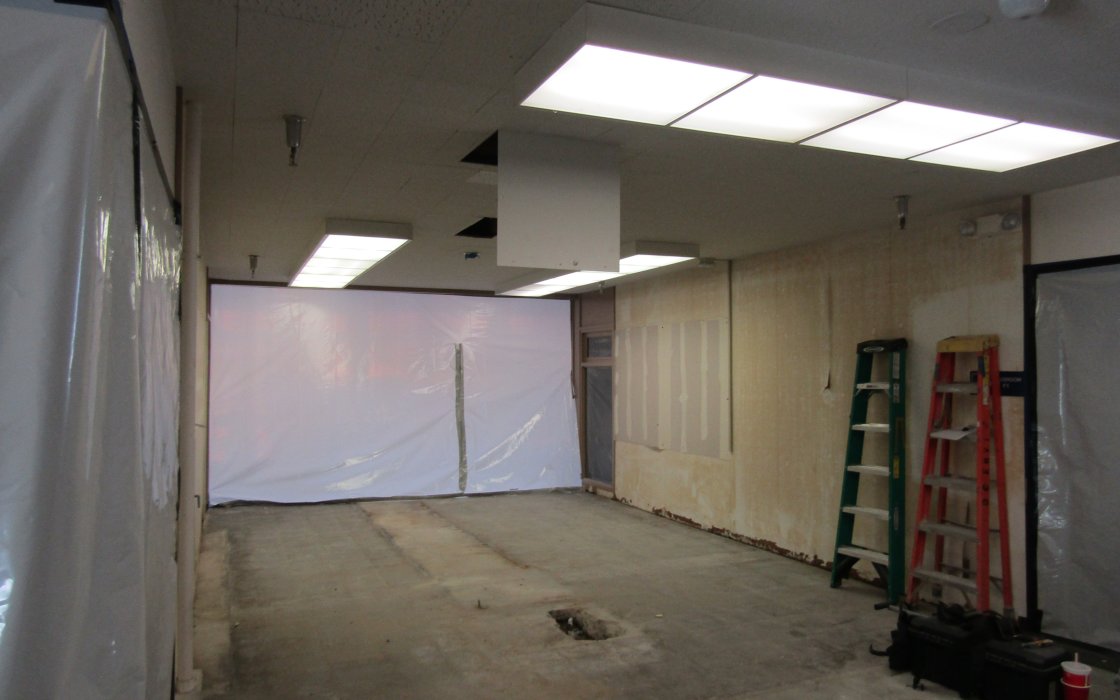 Framing of doors and carpet removed