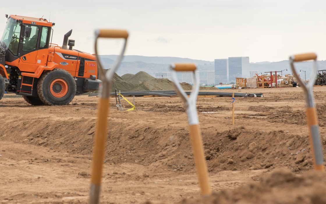 shovels in front of construction site