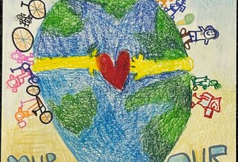 Dylan Wu, Pre-k, Portola Springs ES Poster with earth, students, bikes, school, sun images