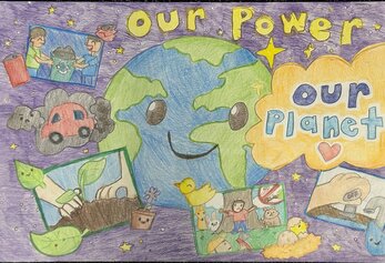 Lucas Li, Second Grade, Solis Park ES Poster with earth day images