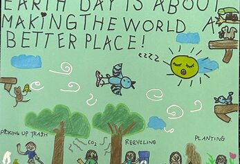 Tessa Hope Fuller, Kindergarten, Plaza Vista ES Poster with trees, people, planting, recycling images