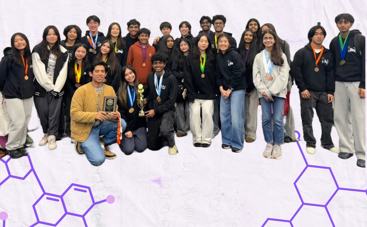 Portola HS Science Olympiad team poses with a trophy and medals