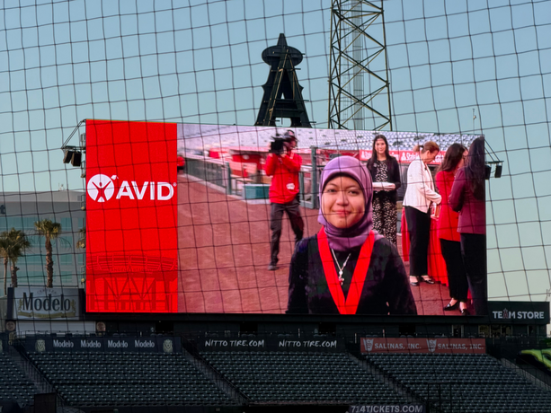 Soffiya Aznizam on the big screen at Angels Stadium