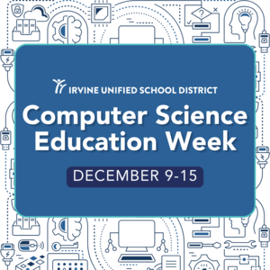 "Computer science education week" text and computer graphics