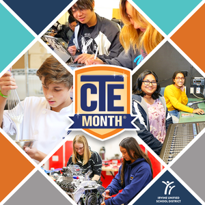 CTE Month logo with photos of CTE students